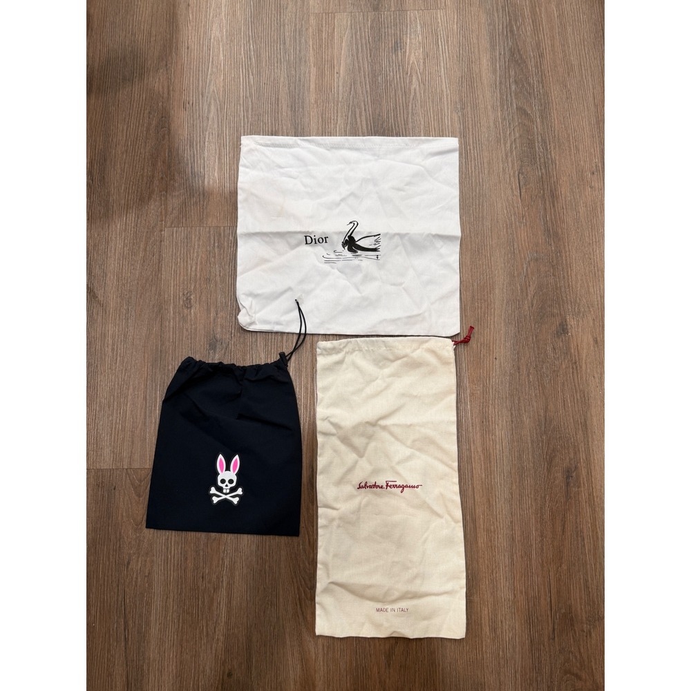 Designer Dust Bag Lot Dior Salvatore Ferragamo Psycho Bunny‎ Storage Set 3pc